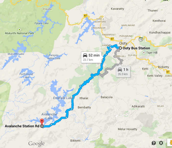 Drive direction from Ooty Bus station